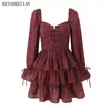 Casual Dresses Keyanketian 2024 Lansera kvinnors blommig klänning Mori Girl Style Lace Up Decoration Holiday Wind Flounce Printed Mini