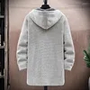 Camisolas masculinos 2024 Men's Cardigan Cashmere Long Casat With Hoods Autumn Winter Fleece Warm Solid SweaterCoat Windbreaker Men