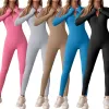 Pens feminino yoga slim fit jacutsuit colla de traje esportivo de coloração sólida cor de manga comprida com zíper para esportes fiess fisiculturing exercício