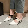 スリッパの女性ハイヒール2024夏のファッションエレガントのつま先のミッドヒールレディースミュールザパトスの快適な靴