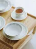 Servis uppsättningar Nordic Green Leaf Dinner Plate Soup Bowl Coffee Cup Saucer Set Korean Vacker dessert keramik för porslin