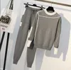 Hiver Crop Top et pantalon de jambe larges Vêtements en deux pièces 2 Femmes Set Lady Sweater Suit décontracté 100% polyester 1