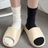 Women Socks 3/5Pairs Long Solid Color Knitting Loose Mid Crew Middle Tube Ankle Breathable Calcetines Spring Autumn Black White