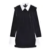 Casual Dresses Withered Fashionable Women's Long Sleeved Mini Black Party Dress for 2024 Spring Color Blocking Velvet Women