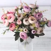 European Vintage Artificial Silk Tea Rose Flowers 6 Head 4 Small Bud Bouquet Wedding Home Retro Fake Flower Party Diy Decoration