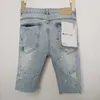 Jeans masculin en jean pourpre marque high street plus taille hip hop short en jean avec des trous réparation basse augmentation pantalon skinny