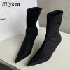 Boots Eilyken 2023 New Spring Autumn Stretch Fabric Women Ankle Boots Sexy Pointed Toe High Heels Fashion Female Socks Pumps Shoes