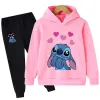 Mädchen Stitch Hoodie Set Kids Long Sleeves Outfits 3-14 Jahre Kindersets Baby Boys Freizeit-Tracksuit Hoodie + Hosen Sets