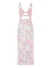 Sukienki swobodne moda bez pleców Bodycon maxi sukienka Summer Lace Patchwork Floral Print Deep V Neck Cutout Cocktail