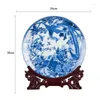 Decoratieve beeldjes Chinese stijl Classic Jingdezhen Decoratie Blue en Wit Porselein Bord Houten Base Set Wedding Gift