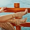 Sandals Summer Style Golden Buckle High-heeled Women's Catwalk Fashion Large Size Banquet Dress Thin Belt Custom