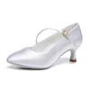 Dance Shoes Khaki White Ballroom Soft Satin Closed Toe Standard Danceing In Low Heel 2inch For Practise
