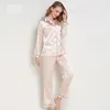 Home Clothing Women Silk Satin Pajama Set Long Sleeve Sleepwear Solid Pyjama Femme Fashion Nightwear Top Pant 2 Pieces