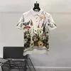 Polos masculins européens et américains 2024 Summer Summer Sleeves Sleeves Fashion Vintage Floral Print T-shirt