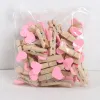 10pcs / lot petite taille 3,5x0,7 cm Love Heart Clips en bois naturel Clips photo Clips d'artisanat de 3,5 cm pour décoration de mariage