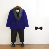 Boys Corduroy Slim Fit Suit Set Formal Boy Party Wedding Handsome Piano Host Performance Costume Kids Blazer Pants Bowtie outfit