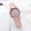 Wristwatches Round Face Rhinestone Star Sky Silver Pink Women for Leisure Fashion Trend Frosted Belt Vintage Black Quartz Wrist240409