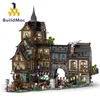 Buildmoc Retro Medieval Town Center Castle Building Block Set European Market Game House Bricks Toys for Children Birthday Present