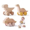 Baby Wood Montessori Toys Beech Wood Tyrannosaurus Rex Dinosaur Car Teether Education Toys Barn Teetering Baby Gift