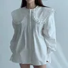 Blusas femininas renda lager lapela bandagem camisas plissadas blusas mujer coreano gentil camisas elegante e solto ropa spring feminino roupas