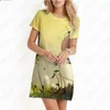 Sıradan Elbiseler Moda İlkbahar/Yaz Kadınlar Elbise Yıldızlı Gökyüzü Sahnesi Baskı Plaj Etek Banliyö Yuvarlak Boyun Kısa Kollu A-Line