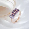 Ringos de cluster Kinel Shiny Purple Natural Zircon Bride Wedding for Women Trend 585 Rose Gold Color Diário