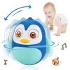 Baby Penguin Roly Poly Toys for 0-18M Infant Tummy Time Tumbler Wobbler Toy Bell Blink Eyes Newborn Rattles Silicone Teether