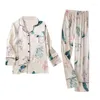 Abbigliamento per la casa Donne 2024 Stitch di primavera di primavera set di set di seta di seta per abbigliamento da sonno pigiami per pijama femminino pajama 7pcs set