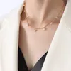 Natural niche and versatile retro style jewelry titanium steel plated with 18k real gold freshwater pearl loose bead necklace female collarbone chain