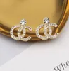 20style Fashion Women 18K Gold Plated Designer Ear Stud Brand Designers Round Geometry Double Letters Crystal Rhinestone Earring Wedding Party Jewerlry