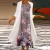Robes décontractées imprimé floral pour femmes 2024 set en deux pièces et loisirs élégant vintage long o cou