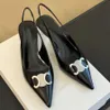 Designer Luxe mode klassieke kraag terug sandalen Hoge hiel leerzool puntige dunne hoge hiel middelste hiel dames feestkantoor schoenen fabrieksschoenen