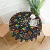 Table Cloth Colorful Mexican Flowerand Bird Tablecloth Round Cover Washable Polyester For Kitchen Party Picnic Dining