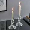 Candle Holders Clear Glass Octagon Top Taper Holder Ribbed Stand Home Wedding Household Decoration