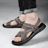 Sandalen Männer Lederschuhe rutschen auf Mode -Sommer -Herrenschuhen schwarz schwarz