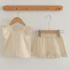 Clothing Sets 2024 Summer Baby Grid Thin Set Toddler Ruffle Slevees Tee And Shorts 2Pcs Born Girls Cotton Camisole Bloomer