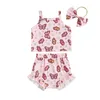 Kleidung Sets Baby Girls Sommer Shorts ärmellose Blumen Schmetterling Print Camisole Ruffle Stirnband 3 Stück für 0-24 Monate