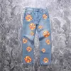 Mäns jeans Y2K MENS Tryckt Jeans American Trendy Brand Trousers Straight Flame Kapok Tryckt Casual Jeans för män och kvinnor T240409