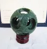 Dekorativa figurer naturlig grön jade set boll tre lager handarbete snidande fengshui sfär vrida ornament