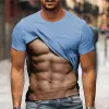 Summer Fake Muscle 3D Print T-shirts Streetwear roliga män Kvinnor överdimensionerade kort ärm T-shirt o-hals barn tees toppar kläder