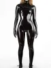 Dedos separados aspecto húmedo pvc gatsuit brillante PU cuero con cremallera abierta bodysuit de la entrepierna medias de cosplay sexy sumpsuit zentai leotard