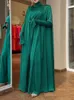 Lässige Kleider Yeezzi Frauen Muslim Kleid 2024 Vintage Solid Color Elegant hohe Hals ausgestattete Ärmeln Party Abend Maxi Kaftan Robe