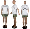 Designer Tshirt Tracksuits Women Fashion Camo Print Tshirt and Shorts Two Piece Set Free Ship