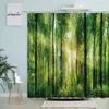 Forest Scenery Shower Curtain Sunlight Trees Green Plants Misty Natural Landscape Bathroom Accessories With Hook Screen Washable