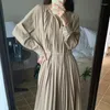 Casual Dresses V-neck Maxi Dress Women Spring Fall Loose Lace Up Draped Long Sleeve Beach 2 Colors 2024