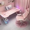 Mesa de juego Pink RGB, mesa de computadora de escritorio, streamer en vivo en casa, mesa de juego de niñas, carbono de alto valor, cara de fibra ergonómica