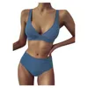 Kvinnors badkläder Kvinnor Baddräkter Kvinnor Randiga Push Up High Cut Hight Midje Halter Bikini Set Two Piece Swimsuit Summer Female Bathing