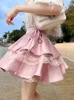 Skirts Black Patchwork Lace Short Women Cake Skirt With Up High Waist Preppy Style Cute Ball Gown Kawaii Girls