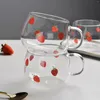 Wine Glasses 350ml Strawberry Drinking Glassjuice Mug Coffee Cup Clear Mugs With Handle Transparent Glass Oat Milk Summer Drinkware