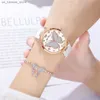 Armbandsur Womens Fashion White Butterfly Diamond Set Design ES 2022 Brand Ladies Quartz Wrist Simple Femme Leather Band Clock240409